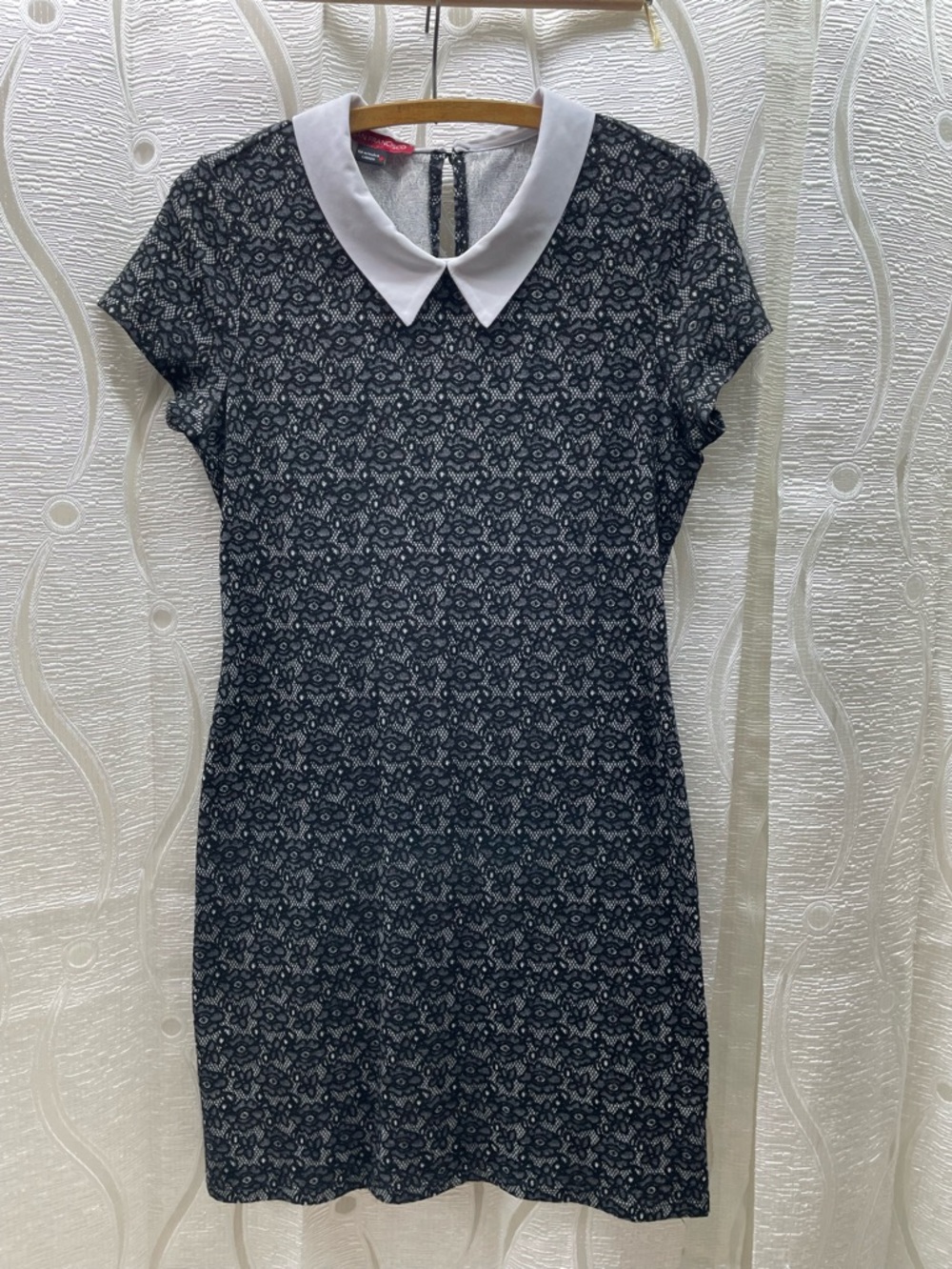 San Francisco Lace Peter Pan Collar Dress Womens Black White Excellent Mod Shift